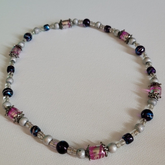 Jewelry - Pink and Silver Beaded Necklace with Metallic Sheen